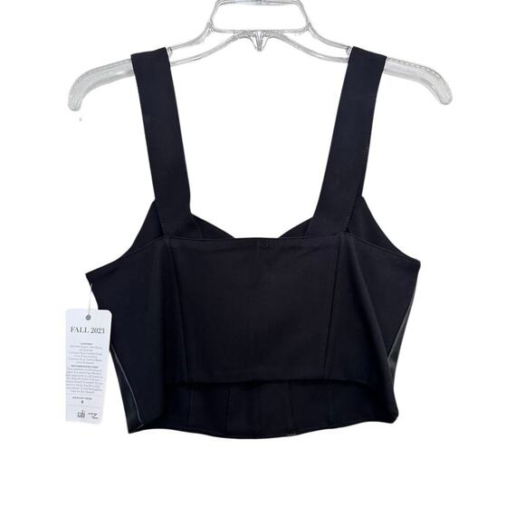 CAbi #4577 Women's Jet Black Bralette Faux Leather Ponte Knit Stretch Top Size M - Picture 3 of 10